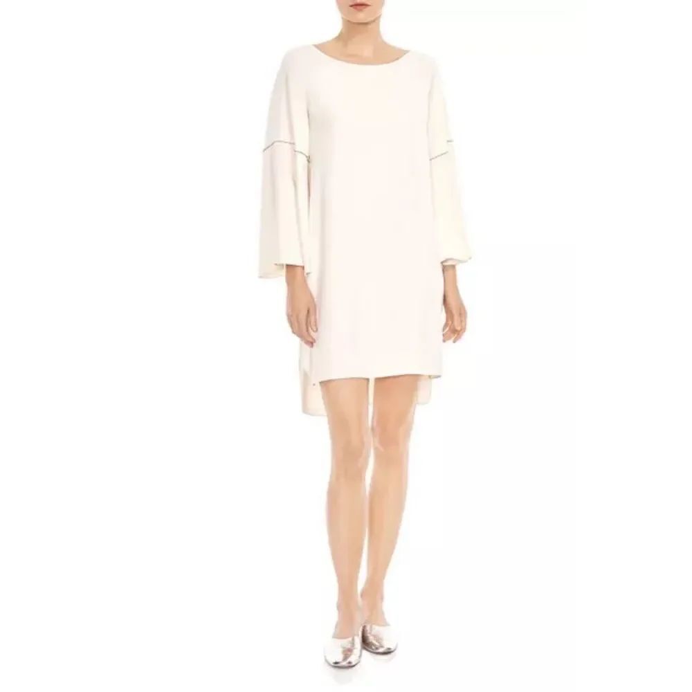 Halston Heritage Flounce Bell Sleeve Wide Boat Neck Tunic Dress Cream Sz 8 NWT
